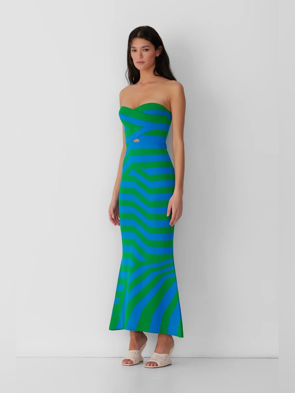 The Wolf Gang Aude Maxi Dress Green Blue Bodycon Large